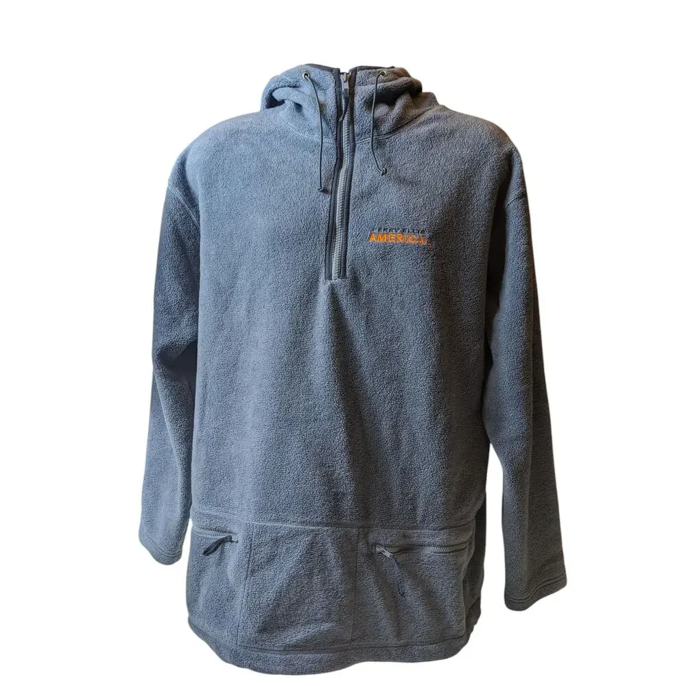 Perry Ellis Hoodie Mens Large Fleece Pullover Jacket Blue Zip Pockets Sweatshirt - Picture 12 of 16